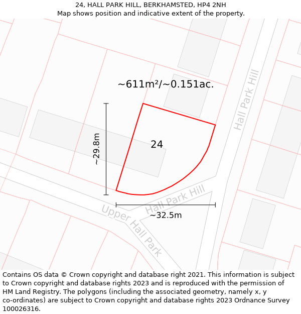 24, HALL PARK HILL, BERKHAMSTED, HP4 2NH: Plot and title map