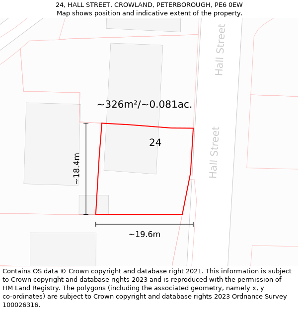 24, HALL STREET, CROWLAND, PETERBOROUGH, PE6 0EW: Plot and title map