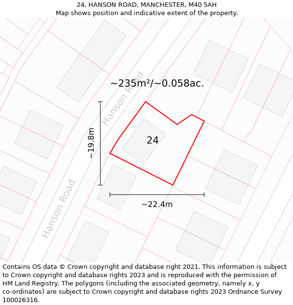 24, HANSON ROAD, MANCHESTER, M40 5AH: Plot and title map