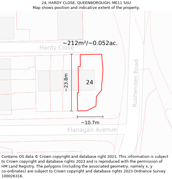 24, HARDY CLOSE, QUEENBOROUGH, ME11 5AU: Plot and title map