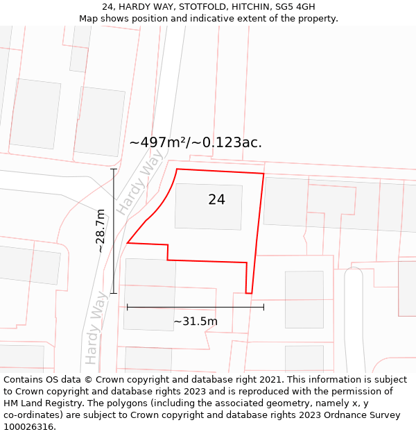 24, HARDY WAY, STOTFOLD, HITCHIN, SG5 4GH: Plot and title map