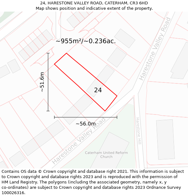 24, HARESTONE VALLEY ROAD, CATERHAM, CR3 6HD: Plot and title map