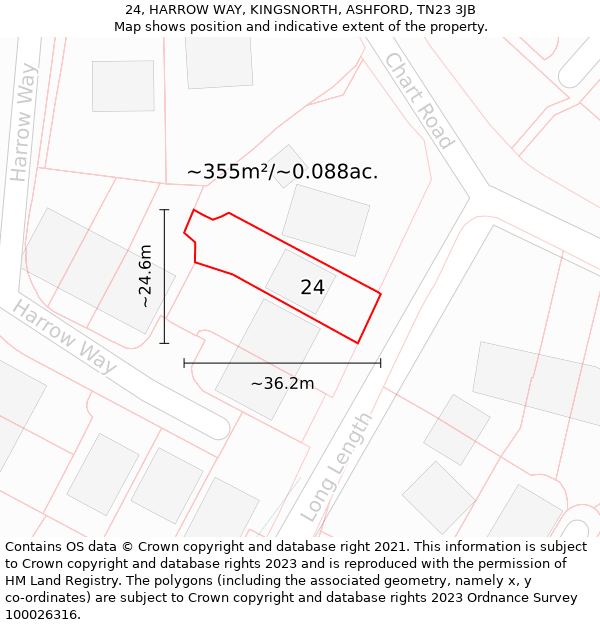 24, HARROW WAY, KINGSNORTH, ASHFORD, TN23 3JB: Plot and title map