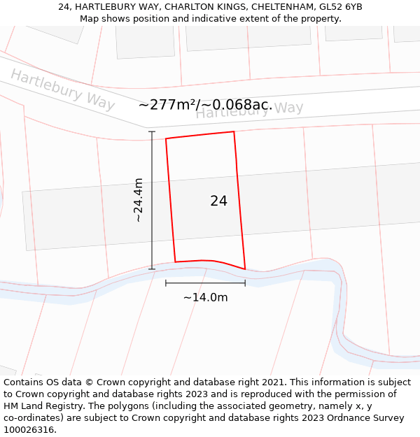 24, HARTLEBURY WAY, CHARLTON KINGS, CHELTENHAM, GL52 6YB: Plot and title map