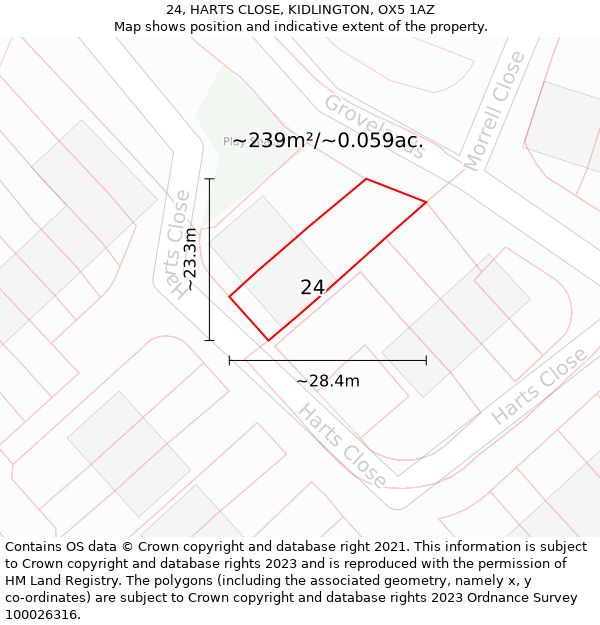 24, HARTS CLOSE, KIDLINGTON, OX5 1AZ: Plot and title map