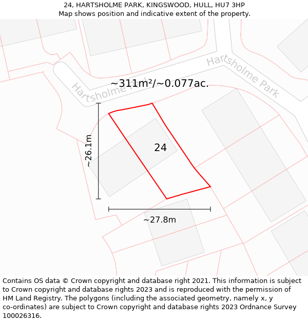 24, HARTSHOLME PARK, KINGSWOOD, HULL, HU7 3HP: Plot and title map