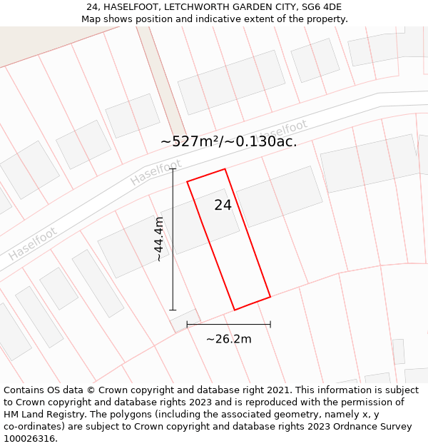 24, HASELFOOT, LETCHWORTH GARDEN CITY, SG6 4DE: Plot and title map