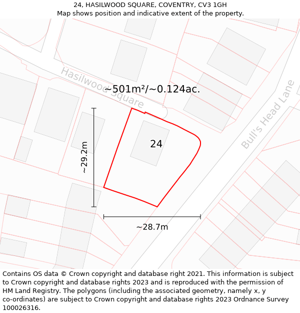 24, HASILWOOD SQUARE, COVENTRY, CV3 1GH: Plot and title map