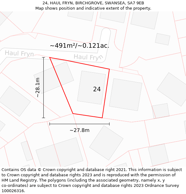 24, HAUL FRYN, BIRCHGROVE, SWANSEA, SA7 9EB: Plot and title map