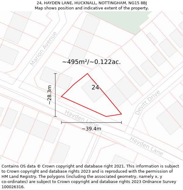 24, HAYDEN LANE, HUCKNALL, NOTTINGHAM, NG15 8BJ: Plot and title map