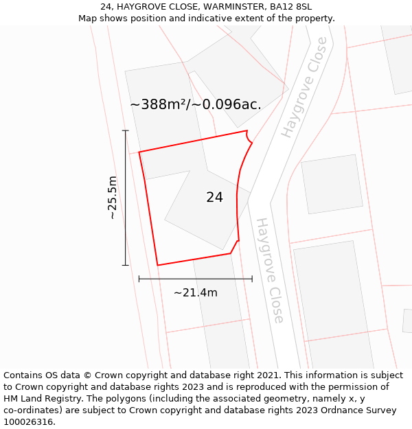 24, HAYGROVE CLOSE, WARMINSTER, BA12 8SL: Plot and title map