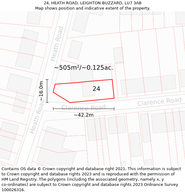 24, HEATH ROAD, LEIGHTON BUZZARD, LU7 3AB: Plot and title map