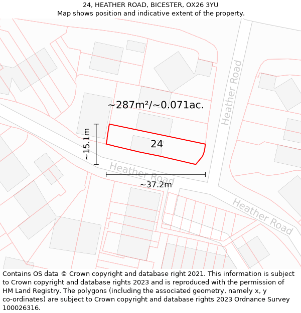 24, HEATHER ROAD, BICESTER, OX26 3YU: Plot and title map