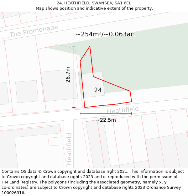 24, HEATHFIELD, SWANSEA, SA1 6EL: Plot and title map