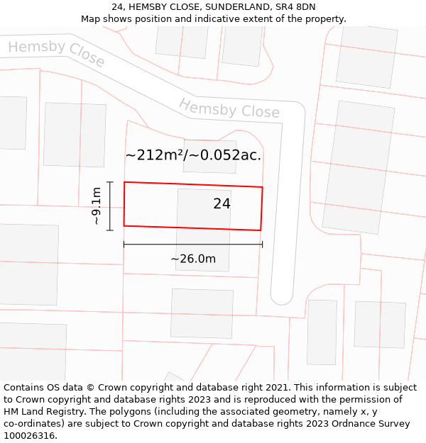 24, HEMSBY CLOSE, SUNDERLAND, SR4 8DN: Plot and title map