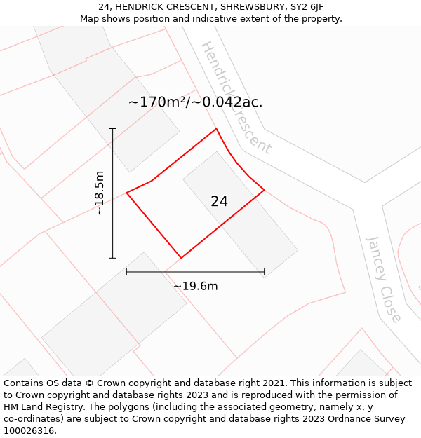 24, HENDRICK CRESCENT, SHREWSBURY, SY2 6JF: Plot and title map