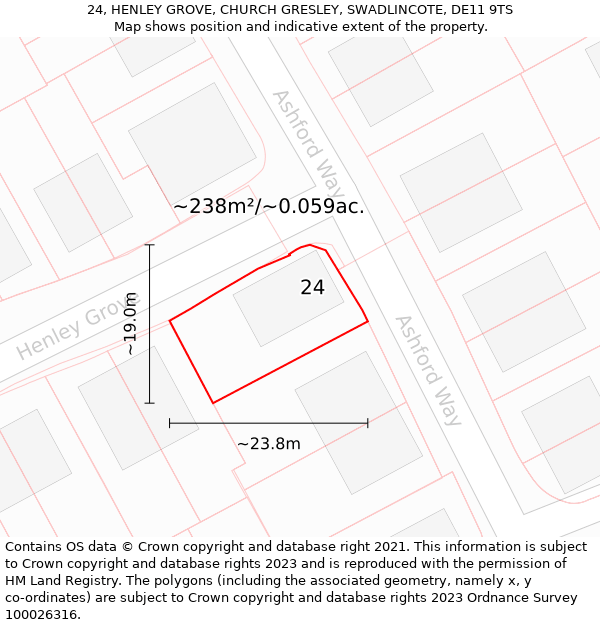 24, HENLEY GROVE, CHURCH GRESLEY, SWADLINCOTE, DE11 9TS: Plot and title map