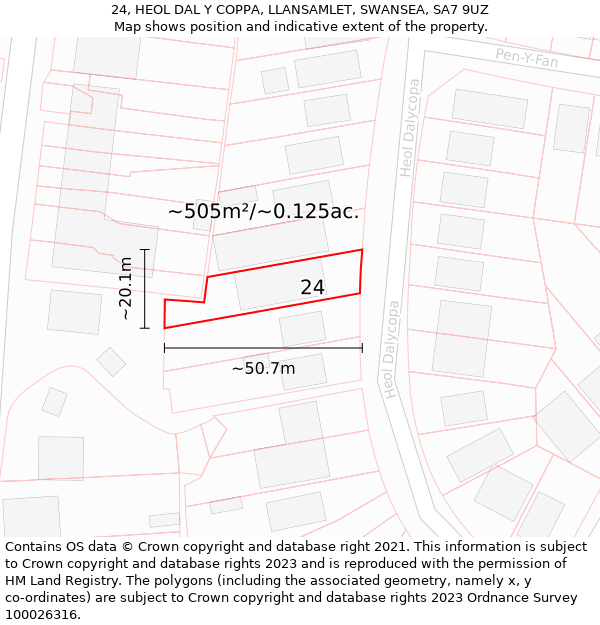 24, HEOL DAL Y COPPA, LLANSAMLET, SWANSEA, SA7 9UZ: Plot and title map