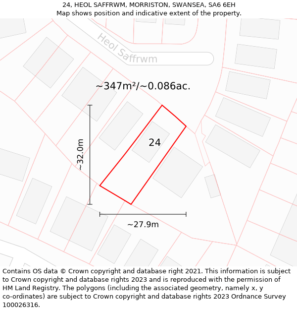 24, HEOL SAFFRWM, MORRISTON, SWANSEA, SA6 6EH: Plot and title map