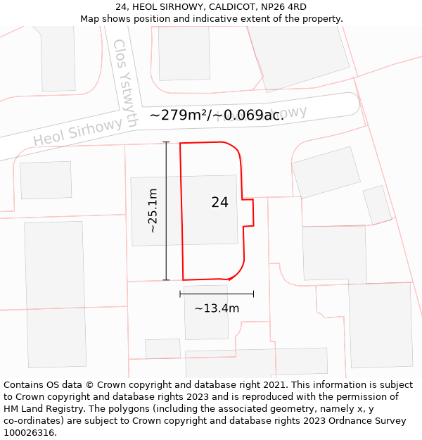 24, HEOL SIRHOWY, CALDICOT, NP26 4RD: Plot and title map
