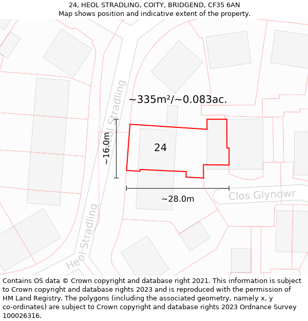 24, HEOL STRADLING, COITY, BRIDGEND, CF35 6AN: Plot and title map