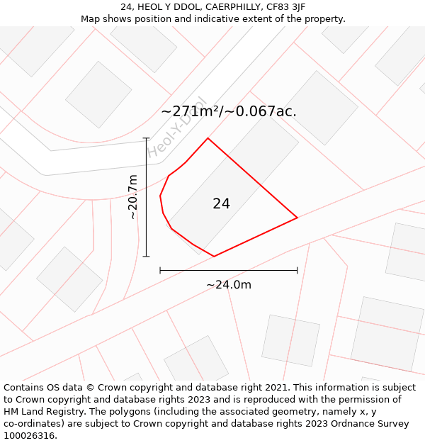 24, HEOL Y DDOL, CAERPHILLY, CF83 3JF: Plot and title map