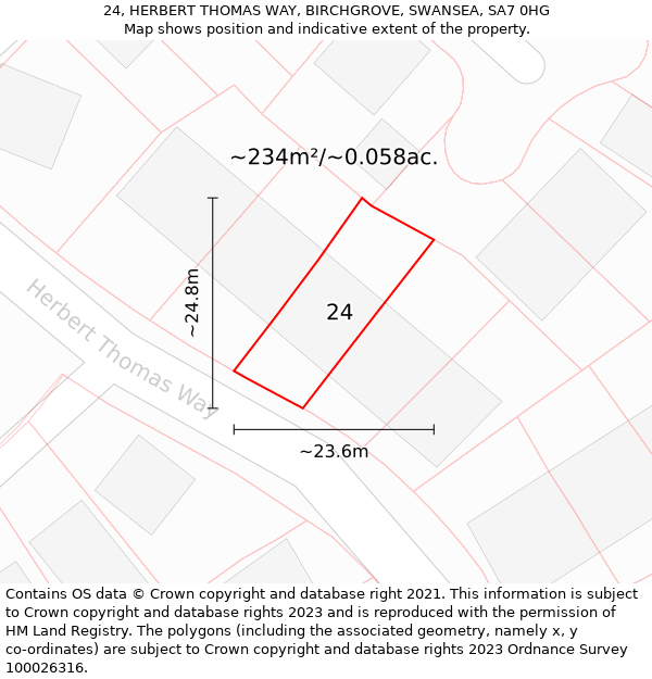 24, HERBERT THOMAS WAY, BIRCHGROVE, SWANSEA, SA7 0HG: Plot and title map