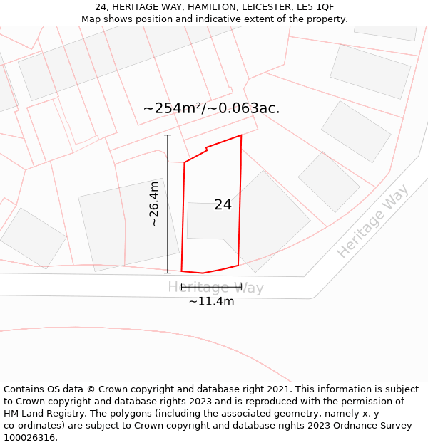 24, HERITAGE WAY, HAMILTON, LEICESTER, LE5 1QF: Plot and title map