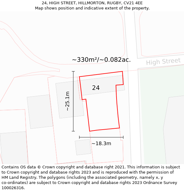 24, HIGH STREET, HILLMORTON, RUGBY, CV21 4EE: Plot and title map