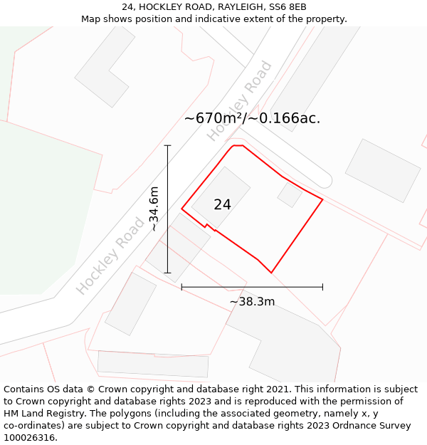 24, HOCKLEY ROAD, RAYLEIGH, SS6 8EB: Plot and title map