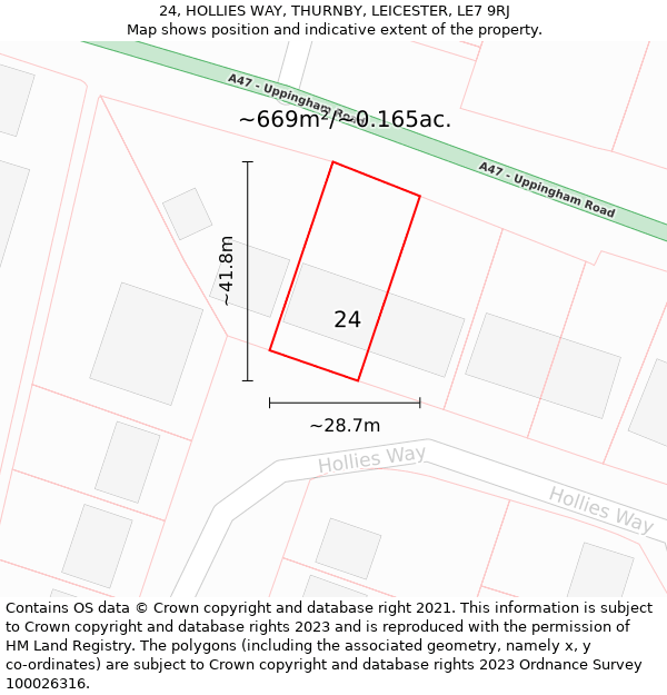 24, HOLLIES WAY, THURNBY, LEICESTER, LE7 9RJ: Plot and title map