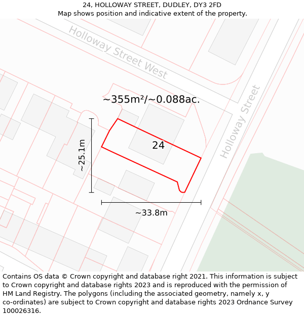 24, HOLLOWAY STREET, DUDLEY, DY3 2FD: Plot and title map