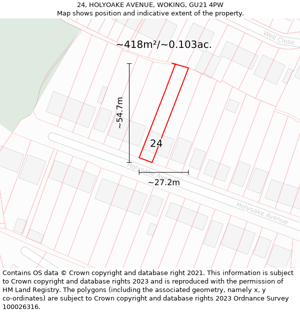 24, HOLYOAKE AVENUE, WOKING, GU21 4PW: Plot and title map