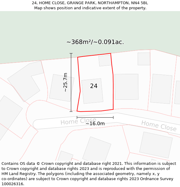 24, HOME CLOSE, GRANGE PARK, NORTHAMPTON, NN4 5BL: Plot and title map
