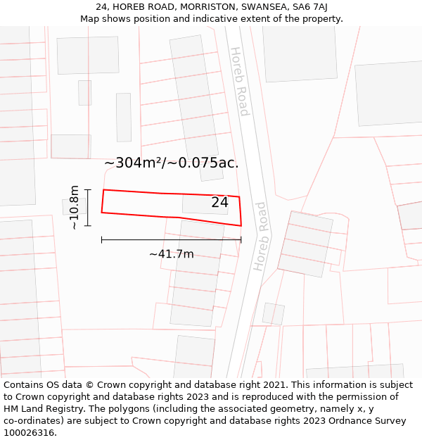 24, HOREB ROAD, MORRISTON, SWANSEA, SA6 7AJ: Plot and title map