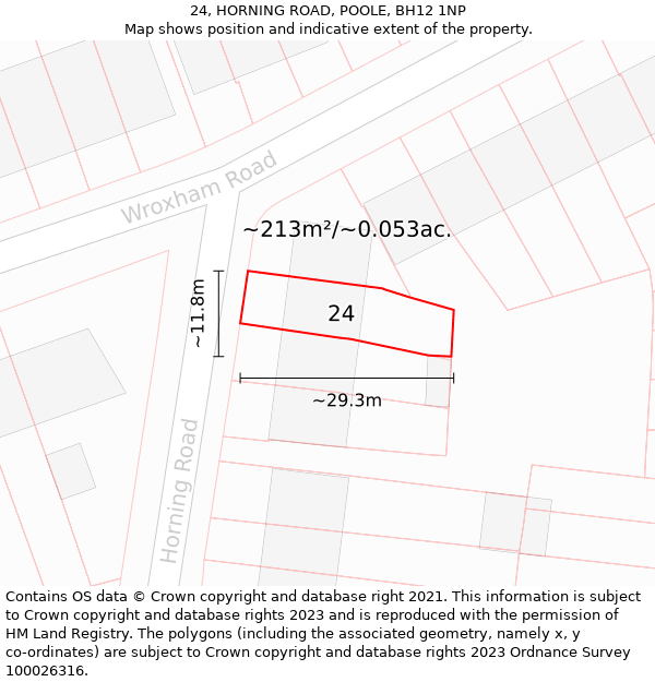 24, HORNING ROAD, POOLE, BH12 1NP: Plot and title map