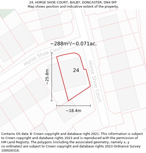 24, HORSE SHOE COURT, BALBY, DONCASTER, DN4 0FF: Plot and title map