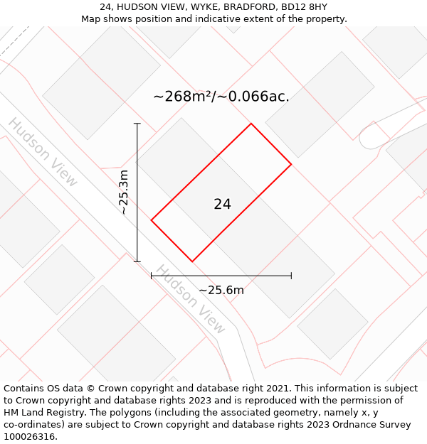 24, HUDSON VIEW, WYKE, BRADFORD, BD12 8HY: Plot and title map
