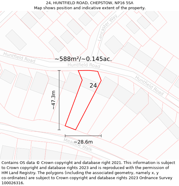 24, HUNTFIELD ROAD, CHEPSTOW, NP16 5SA: Plot and title map