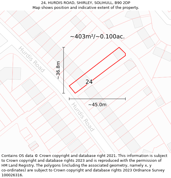 24, HURDIS ROAD, SHIRLEY, SOLIHULL, B90 2DP: Plot and title map
