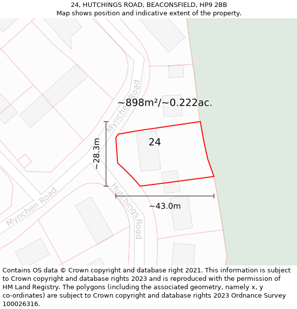 24, HUTCHINGS ROAD, BEACONSFIELD, HP9 2BB: Plot and title map