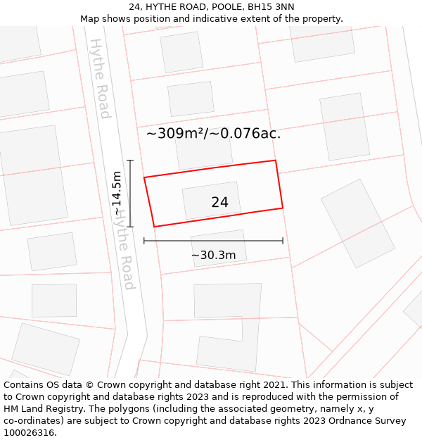 24, HYTHE ROAD, POOLE, BH15 3NN: Plot and title map