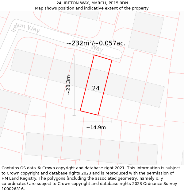 24, IRETON WAY, MARCH, PE15 9DN: Plot and title map