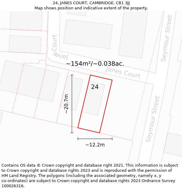 24, JANES COURT, CAMBRIDGE, CB1 3JJ: Plot and title map