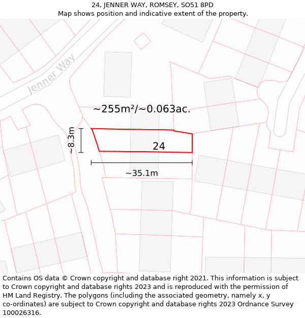 24, JENNER WAY, ROMSEY, SO51 8PD: Plot and title map