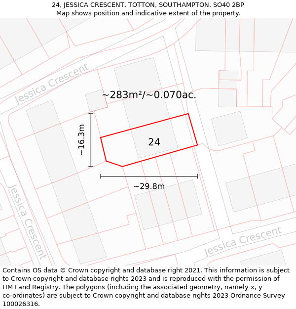 24, JESSICA CRESCENT, TOTTON, SOUTHAMPTON, SO40 2BP: Plot and title map