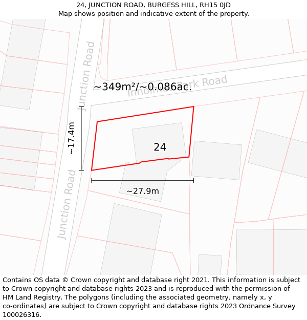 24, JUNCTION ROAD, BURGESS HILL, RH15 0JD: Plot and title map