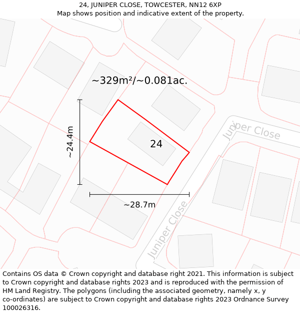 24, JUNIPER CLOSE, TOWCESTER, NN12 6XP: Plot and title map