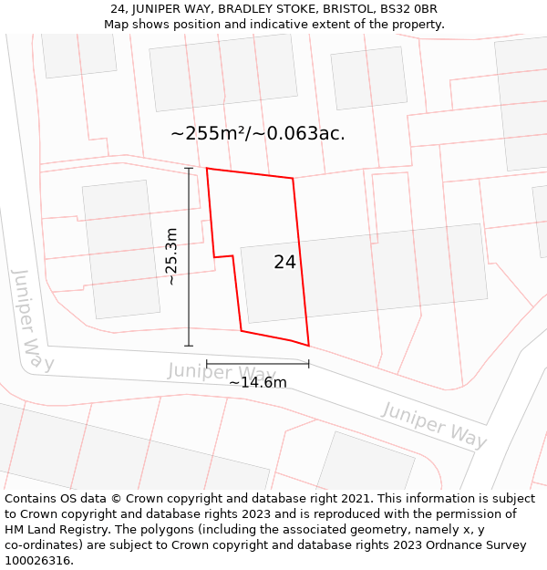 24, JUNIPER WAY, BRADLEY STOKE, BRISTOL, BS32 0BR: Plot and title map