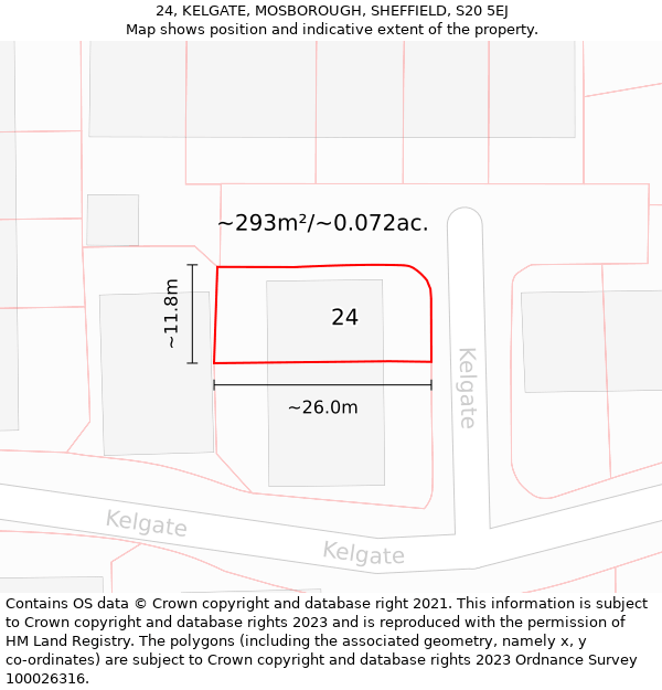 24, KELGATE, MOSBOROUGH, SHEFFIELD, S20 5EJ: Plot and title map